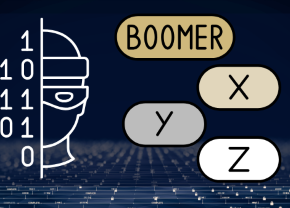 Cybercrime and generations MC Graphic of a cybercriminal and bubbles with the generation names in them.